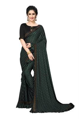Green Plain Lycra Designer Saree With Blouse 1