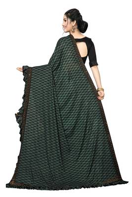 Green Plain Lycra Designer Saree With Blouse 2