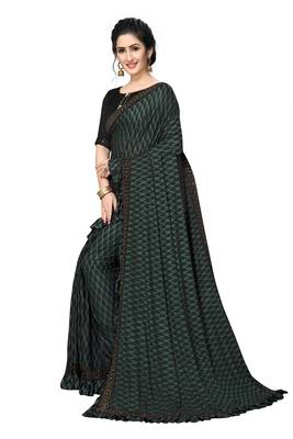 Green Plain Lycra Designer Saree With Blouse 3