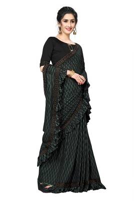 Green Plain Lycra Designer Saree With Blouse 4