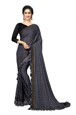 Grey Plain Lycra Designer Saree With Blouse 1
