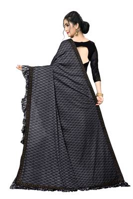 Grey Plain Lycra Designer Saree With Blouse 2
