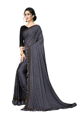 Grey Plain Lycra Designer Saree With Blouse 3