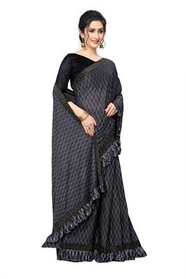 Grey Plain Lycra Designer Saree With Blouse 4
