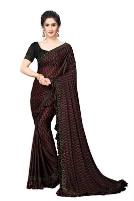 Maroon Plain Lycra Designer Saree With Blouse 1