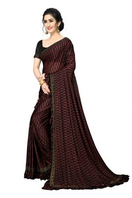Maroon Plain Lycra Designer Saree With Blouse 3