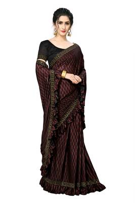 Maroon Plain Lycra Designer Saree With Blouse 4