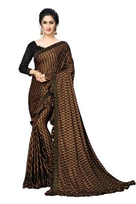 Orange Plain Lycra Designer Saree With Blouse 1