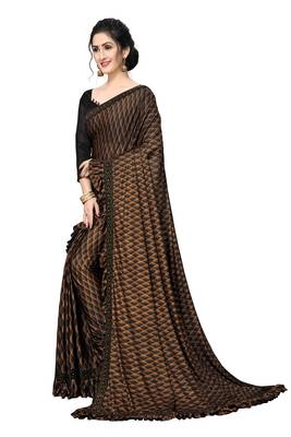 Orange Plain Lycra Designer Saree With Blouse 3