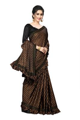 Orange Plain Lycra Designer Saree With Blouse 4