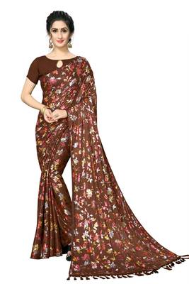 Brown Plain Lycra Designer Saree With Blouse 1