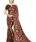 Brown Plain Lycra Designer Saree With Blouse