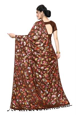 Brown Plain Lycra Designer Saree With Blouse 2
