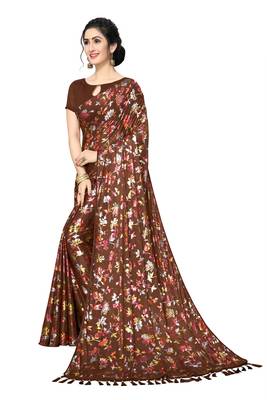 Brown Plain Lycra Designer Saree With Blouse 3