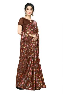 Brown Plain Lycra Designer Saree With Blouse 4