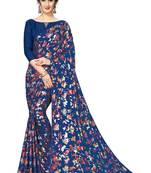 Blue Plain Lycra Designer Saree With Blouse