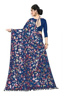Blue Plain Lycra Designer Saree With Blouse 2