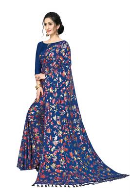 Blue Plain Lycra Designer Saree With Blouse 3