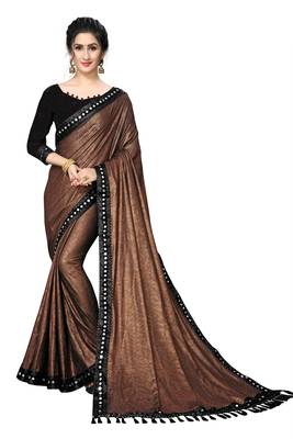 Brown Plain Lycra Designer Saree With Blouse 1