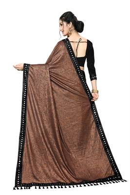 Brown Plain Lycra Designer Saree With Blouse 2