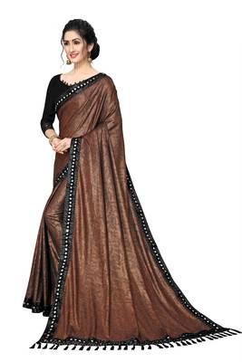 Brown Plain Lycra Designer Saree With Blouse 3