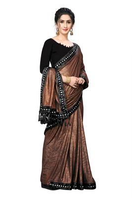 Brown Plain Lycra Designer Saree With Blouse 4