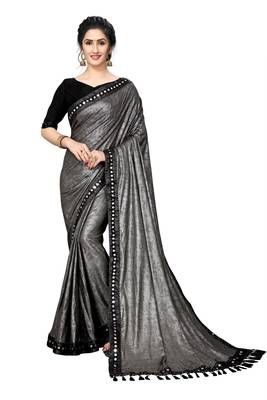 Grey Plain Lycra Designer Saree With Blouse 1
