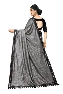Grey Plain Lycra Designer Saree With Blouse 2