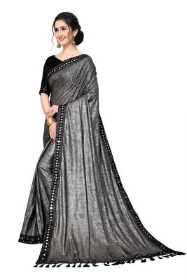 Grey Plain Lycra Designer Saree With Blouse 3