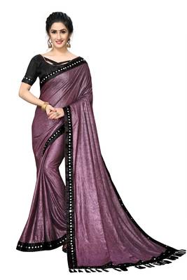 Purple Plain Lycra Designer Saree With Blouse 1