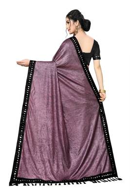Purple Plain Lycra Designer Saree With Blouse 2