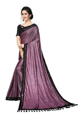 Purple Plain Lycra Designer Saree With Blouse 3