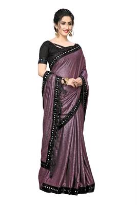 Purple Plain Lycra Designer Saree With Blouse 4