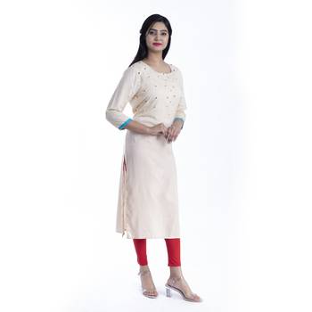Cream hand woven rayon kurtas-and-kurtis 2