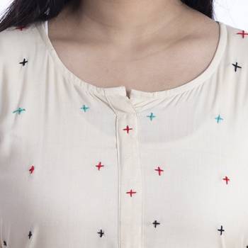 Cream hand woven rayon kurtas-and-kurtis 4