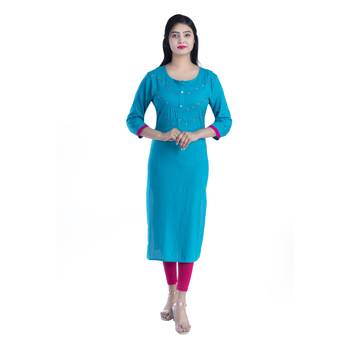 Blue hand woven rayon kurtas-and-kurtis 1