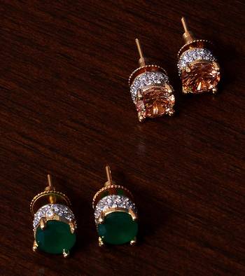 Emerald and Champagne Stone Embellished American Diamond Stud 216ED307 1