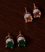 Emerald and Champagne Stone Embellished American Diamond Stud 216ED307