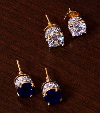 Sapphire and CZ Embellished American Diamond Stud 216ED308 1