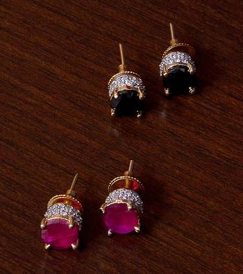 Ruby and Black Stone Embellished American Diamond Stud 216ED309 1