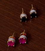 Ruby and Black Stone Embellished American Diamond Stud 216ED309