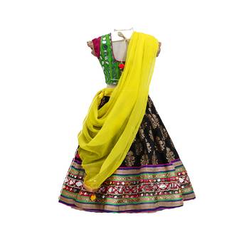 black green cotton embroidered lehenga choli set 3