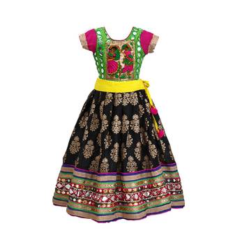 black green cotton embroidered lehenga choli set 4