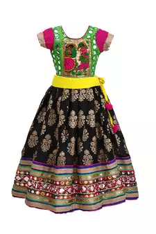 black green cotton embroidered lehenga choli set