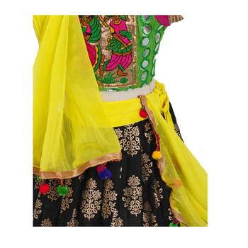black green cotton embroidered lehenga choli set 5