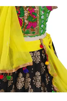 black green cotton embroidered lehenga choli set
