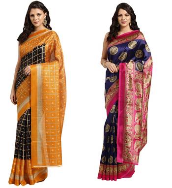 Combo Of 2 Poly Silk Multicolor Printed Women's Saree 1