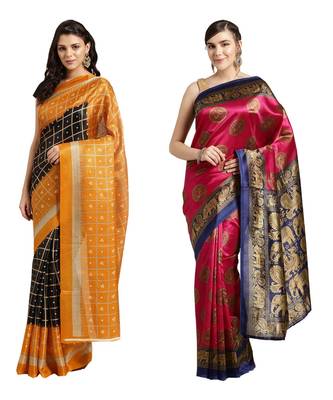 Combo Of 2 Poly Silk Multicolor Printed Women's Saree 1
