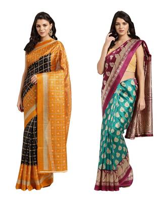 Combo Of 2 Poly Silk Multicolor Printed Women's Saree 1