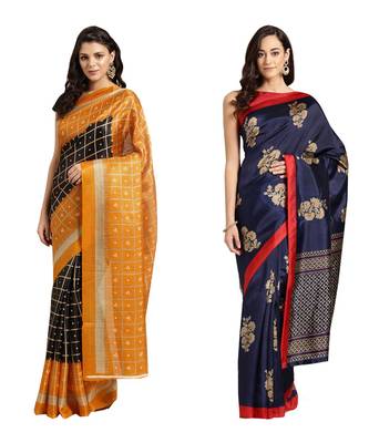 Combo Of 2 Poly Silk Multicolor Printed Women's Saree 1
